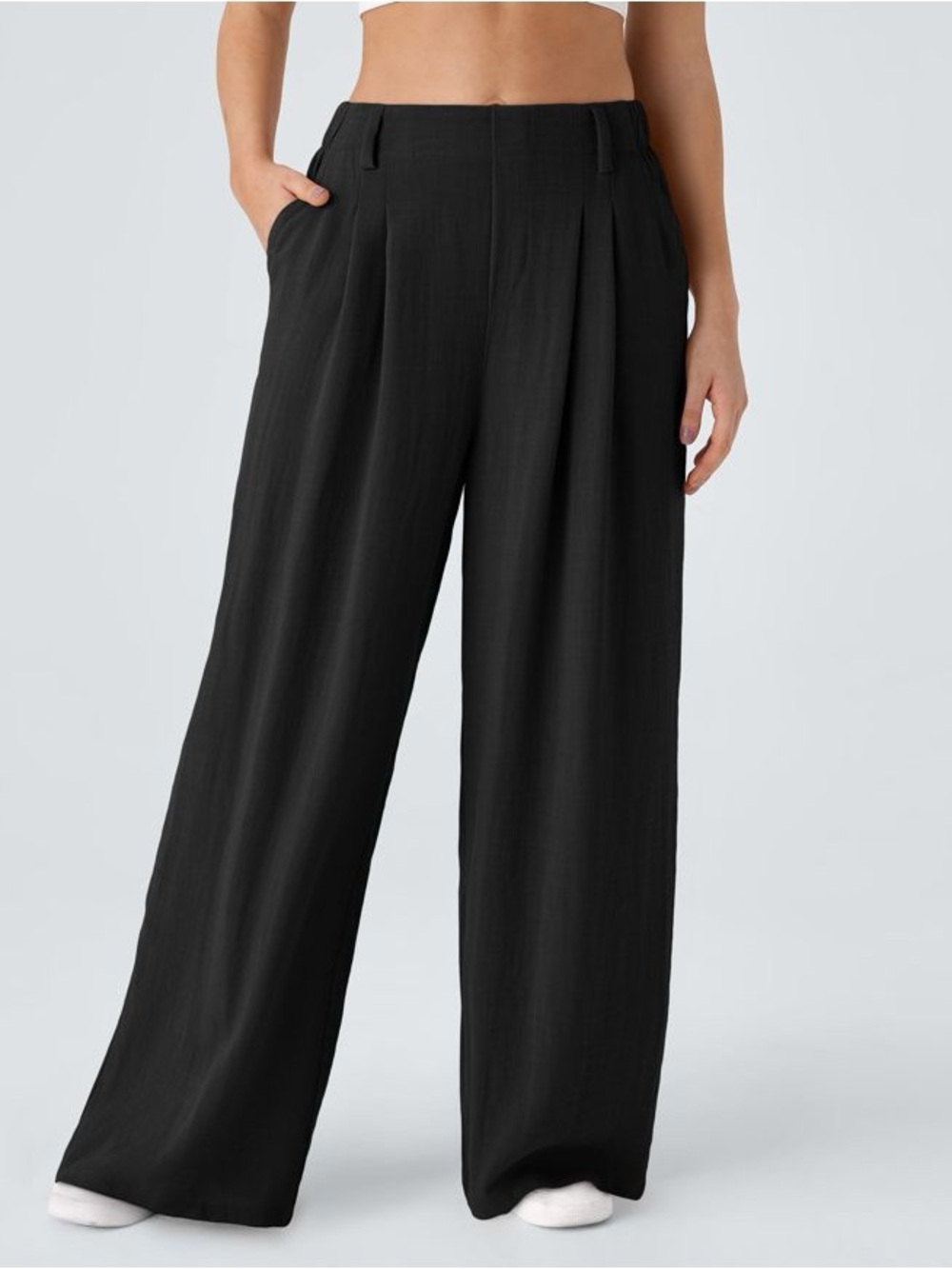 HALARA Black Waffle Print Wide-Leg High-Rise Trousers - Picture 2 of 6
